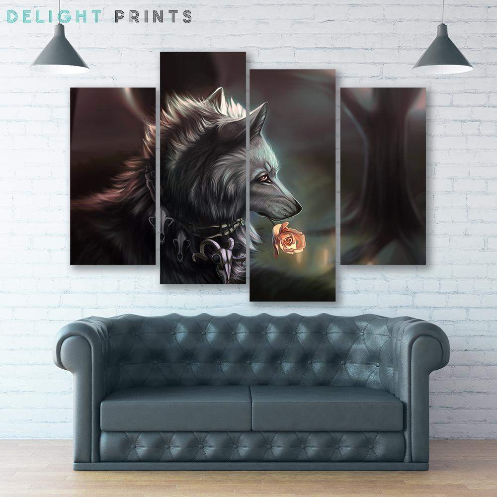 Dotd Wolf 4 Piece Canvas Small / No Frame Wall