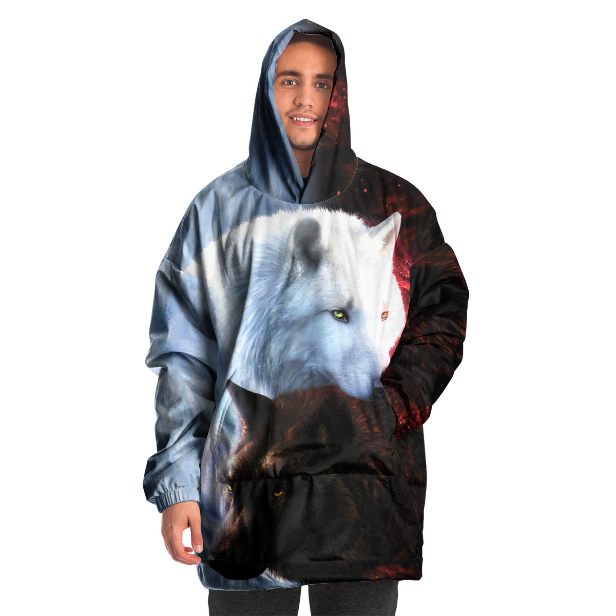 Yin Yang Fire Ice Wolves Oversized Hoodie
