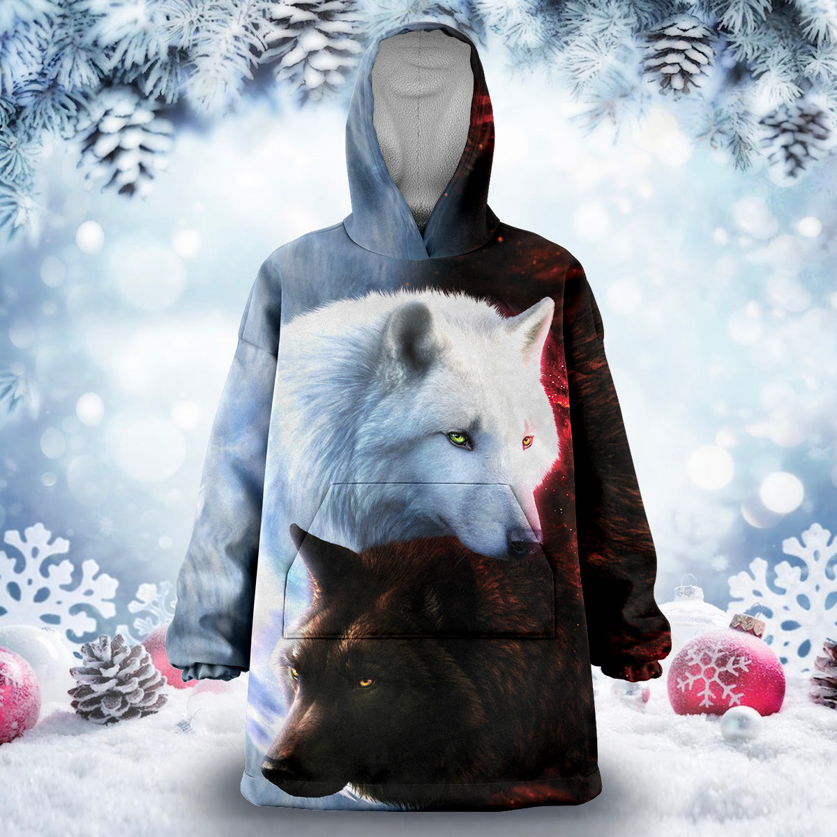 Yin Yang Fire Ice Wolves Oversized Hoodie