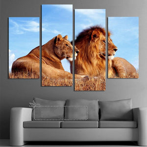 King And Queen Lion 4 Piece Canvas Small / No Frame Wall
