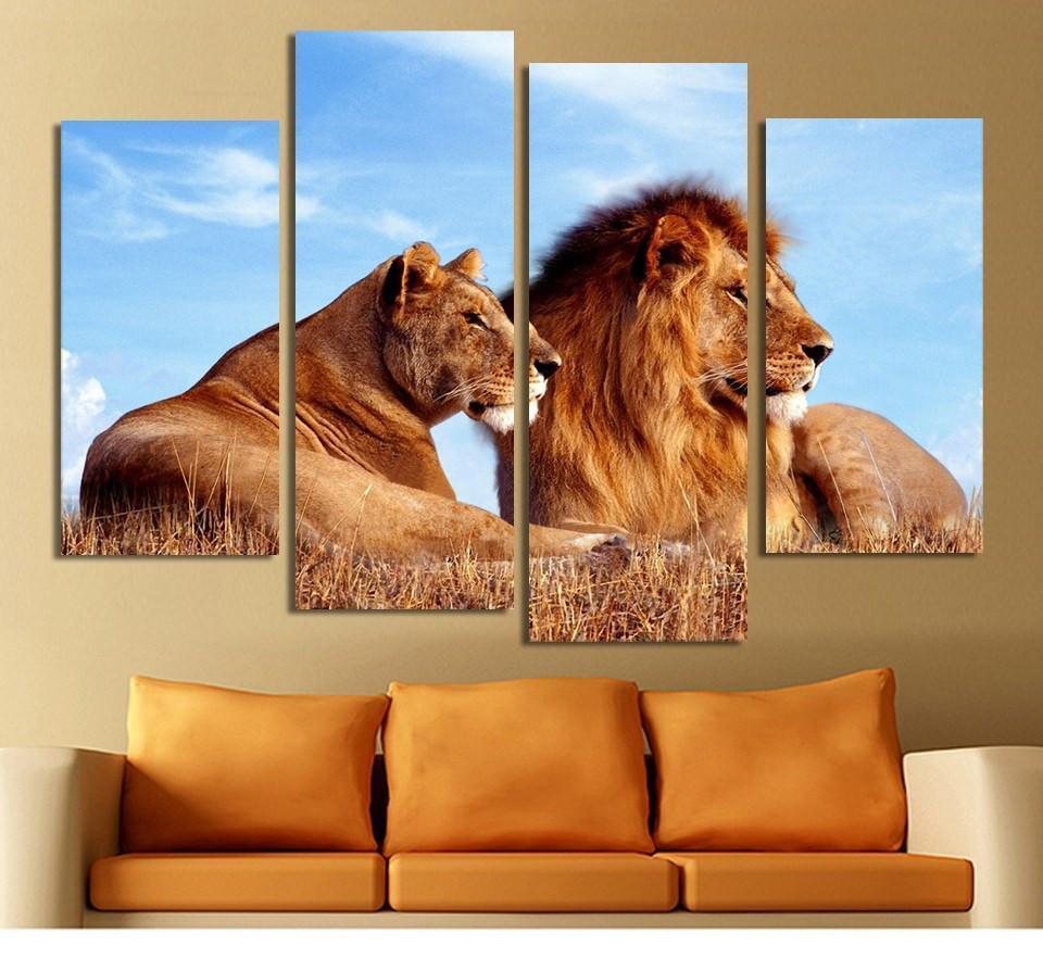 King And Queen Lion 4 Piece Canvas Wall