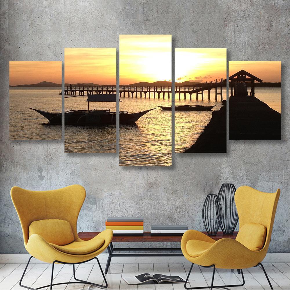 Sunset At The Bay 5 Piece Canvas Small / No Frame Wall